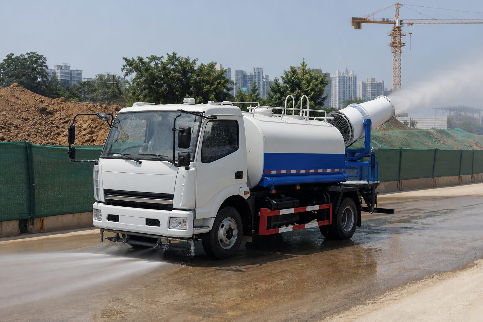 9m³多功能抑尘车工地降尘示意,实际参数以配置为准 9m³多功能抑尘车工地作业示意图